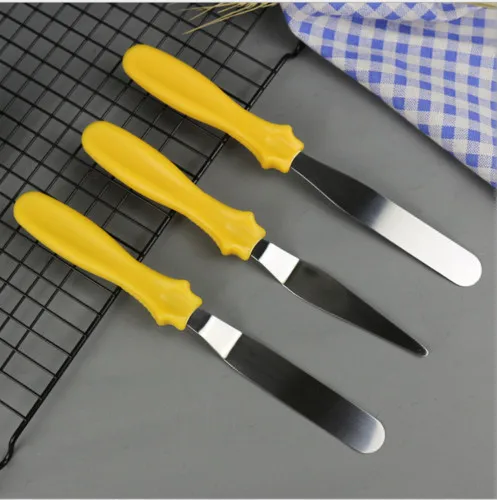Цвет: желтый 3pcs Stainless Steel Spatula Palette Knife Set Cake Decorating Smooth Tools Kit New - Цвет: Цвет: желтый