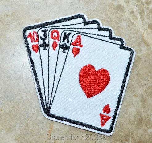 

HOT SALE! ~ Playing cards royal flush poker ace Punk IRON ON Patches, sew on patch,Appliques, Made of Cloth,100% Quality