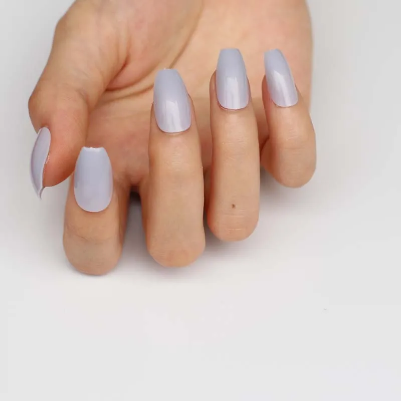 24pcs latest candy color coffin-like fake nails grey blue G619 | Красота и здоровье