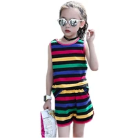 cotton girls clothing set 2019 summer baby girls clothes vest stripe seeveless rainbow cotton children clothes fashion