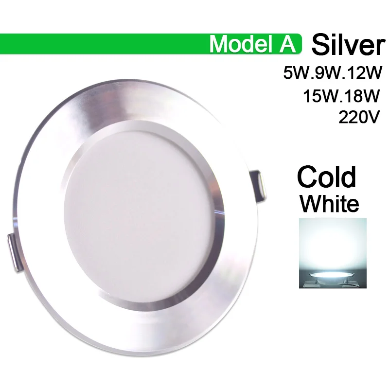 Model A Cold White Светильник, 3 Вт, 5 Вт, 9 Вт, 12 Вт, 15 Вт, 18 Вт, светодиодный потолочный светильник, серебряного, золотого цвета, ультра тонкий Алюминий AC220V 240V Круглый Встраиваемый светодиодный точечное освещение - Испускаемый цвет: Model A Cold White