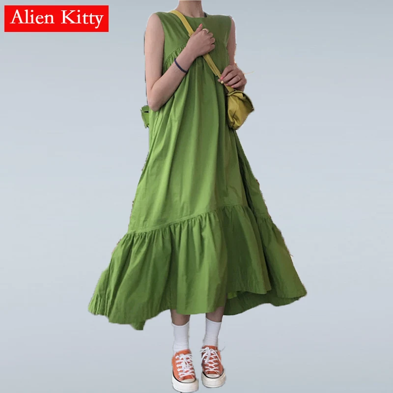 Alien Kitty/2019 летнее корейское свободное свежее короткое милое платье с оборками для