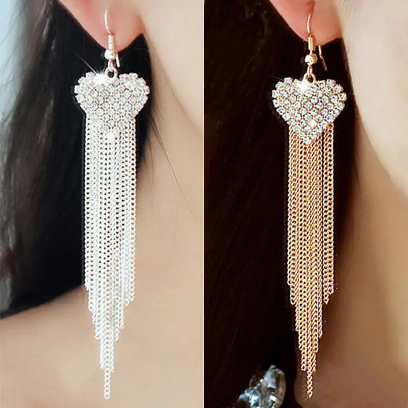 Серьги женские любящее сердце вечерние горный хрусталь Крюк мотаться линейные