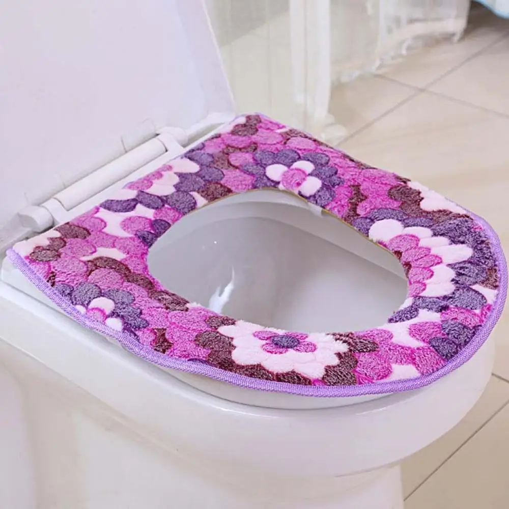 Purple Цветок для ванной узор грелка Накладка на унитаз моющееся сиденье для унитаза крышка коврик - Цвет: Purple