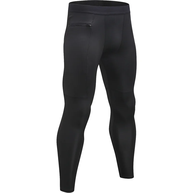 

Compression Pants Sports Men Tights leggings Bodybuilding breathable Gym Trousers Black Running Pants Men's zip pocket trousers