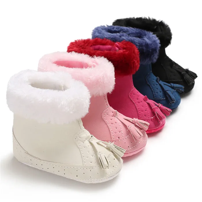 

Newborn Baby Girl Soft Sole Boots Bowknot Tassel Moccasin Crib Plush Shoes 0-18M