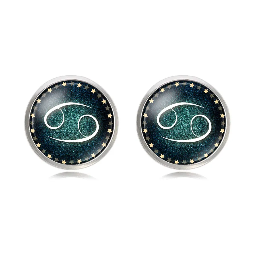 12 знаков зодиака Созвездия медное стекло кабошон серебро цветная запонка для