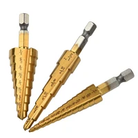 3pcslot hss steel large step cone titanium coated metal drill bit cut tool set 316 12 hole cutter with bag