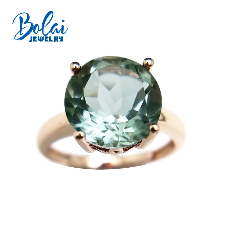 Bolaijewelry, круглые 925 мм, Зеленый Аметист, драгоценный камень, специальное деление, кольцо, розовый цвет, Стерлинговое серебро, ювелирные изделия для женщин