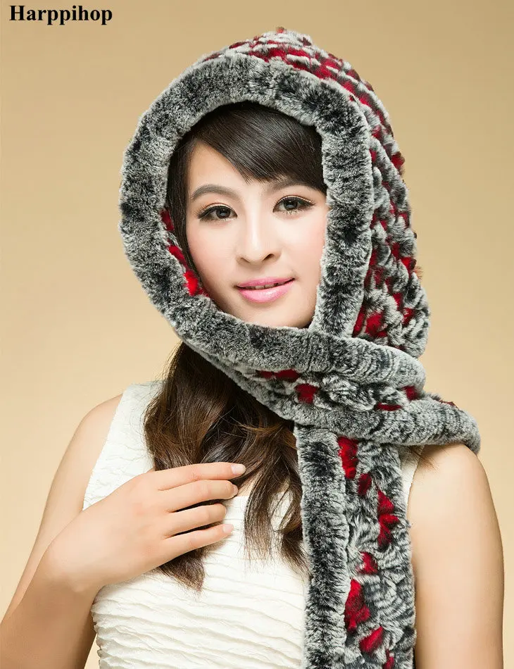 Зимняя женская вязаная шапка из кроличьего меха | Аксессуары для одежды