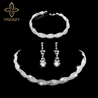 dazzling silver plated rhinestone crystal wedding jewelry set choker necklace earrings bracelet set charm bridal jewelry sets