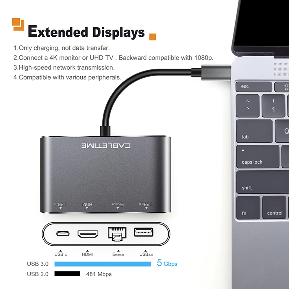 Кабель 4 в 1 USB C к HDMI 3 0 концентратор адаптер Lan RJ45 сетевой Тип Ethernet с 4K порт для HDTV
