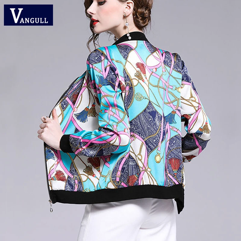 Женская короткая бейсбольная куртка Vangull свободная тонкая на молнии с длинными