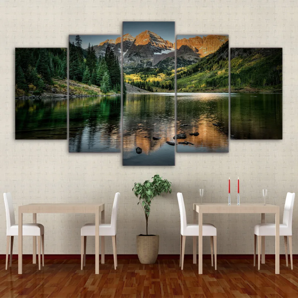 

Wall Art Pictures Canvas Modular Home Decoration Framework 5 Panel Colorado Ozero Mountain Painting Modern For Living Room