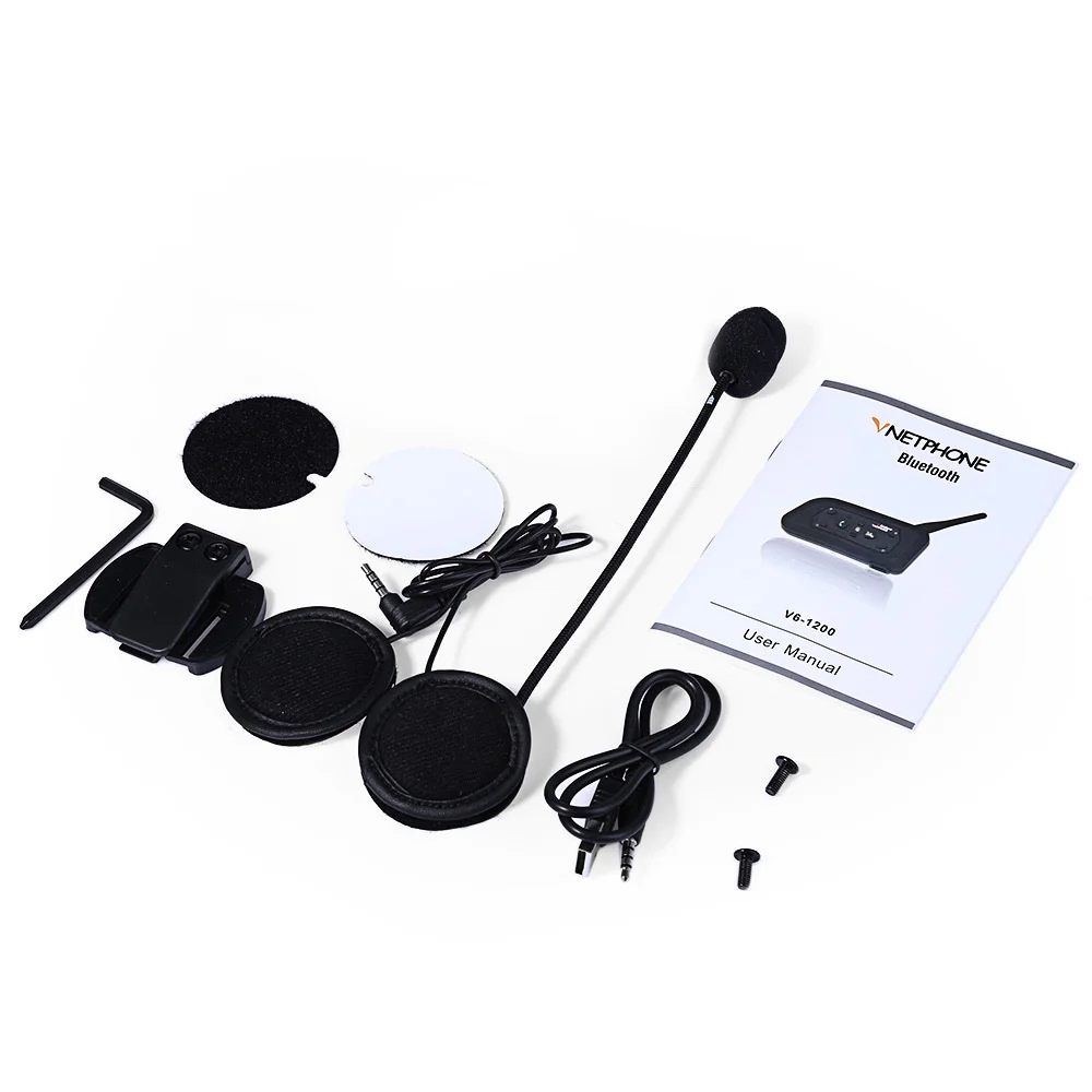 VNETPHONE 2pcs V6 1200M Motorcycle Helmet Headsets Bluetooth 3.0 Interphone Wireless 6 Riders Headphone For Riding Snow Sport | Автомобили