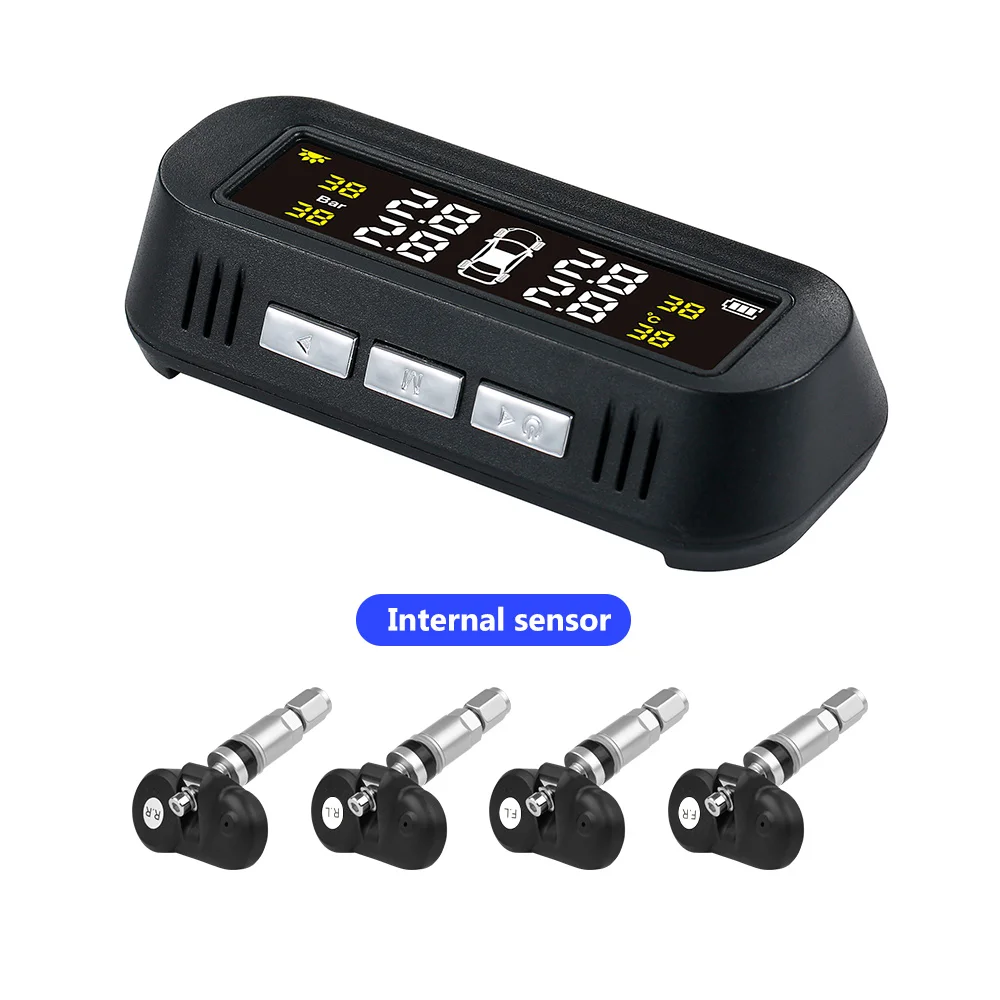 AOSHIKE TPMS автомобильная система давления в шинах цифровой ЖК-дисплей Солнечный или USB автомобильный беспроводной 4 внутренних датчика с голосовой передачей - Тип: the internal sensor