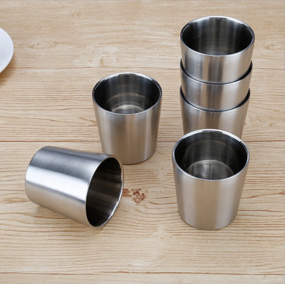 

YINGTOUMAN 2pcs Double Layer Outdoor Camping Protable 304 Stainless Steel Cup Double Coffee Cup Heat Protection Drinking Cups