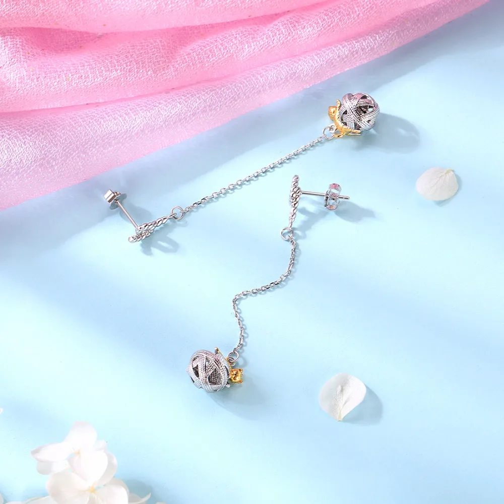 SILVERCUTE Золотая кошка висячие серьги Китти играющий шар из пряжи & с длинными