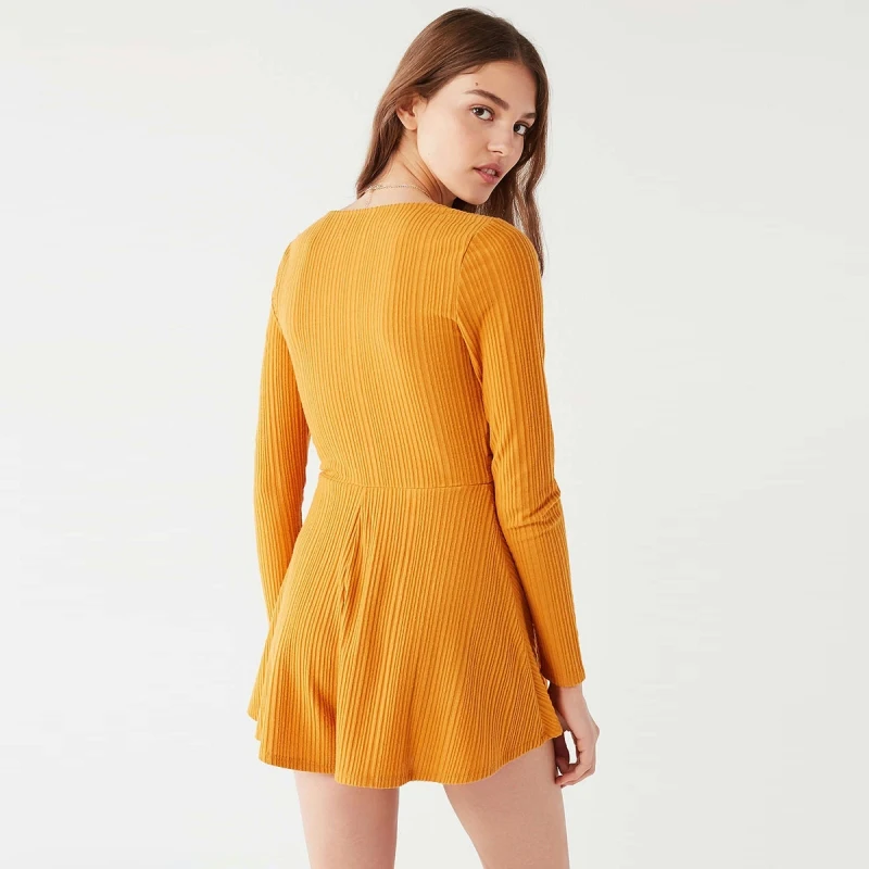 Комбинезоны с длинными рукавами v образным вырезом короткие девушка playsuit