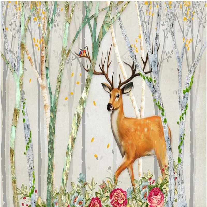 

Beibehang большой свежий ретро Ностальгический лес скандинавский Лось американский фон Фотообои