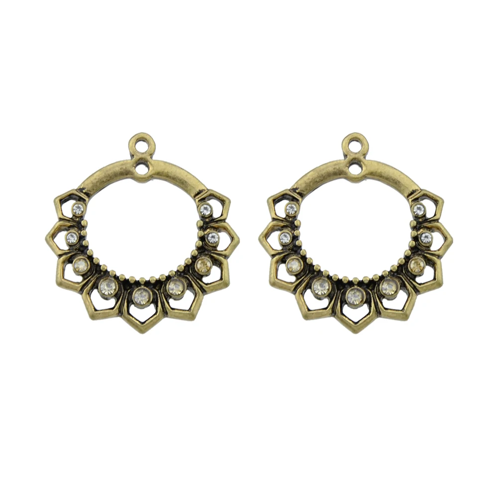 FANHUA Ethnic Boho Earrings Ear Jacket Antique Gold Color with Rhinestone and Blue Stone Flower Stud For Women | Украшения и