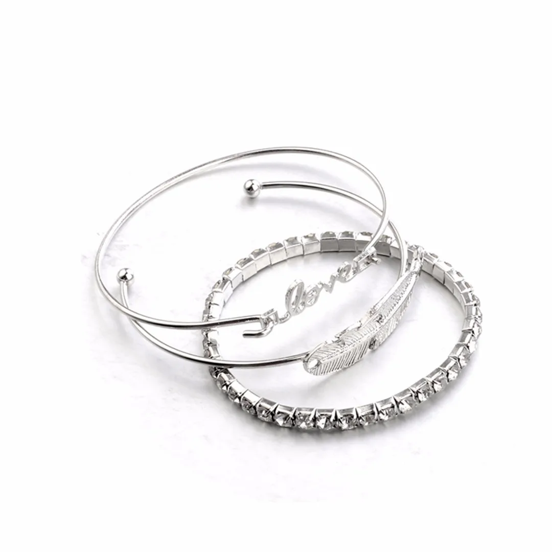 3 шт./компл. женские браслеты с перьями в форме листьев открытые Стразы|Браслеты| |