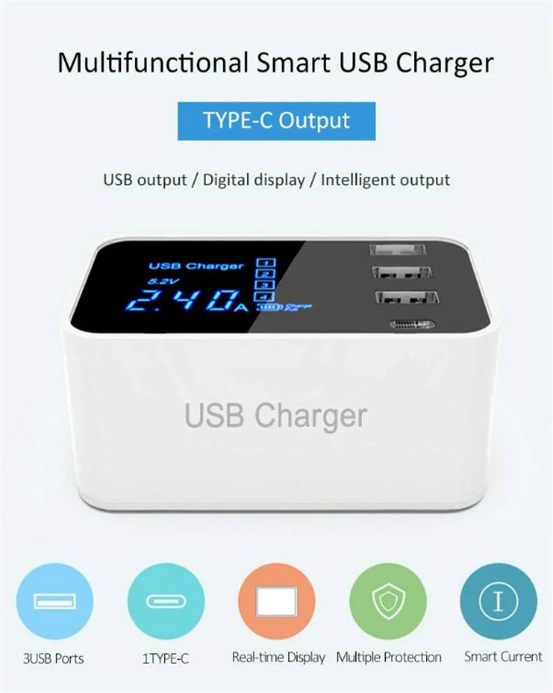 4 порта USB телефон зарядное устройство светодиодный дисплей США/ЕС/Великобритания штекер 3A Max быстрая смарт-зарядка зарядное устройство для мобильных устройств для huawei iPhone samsung