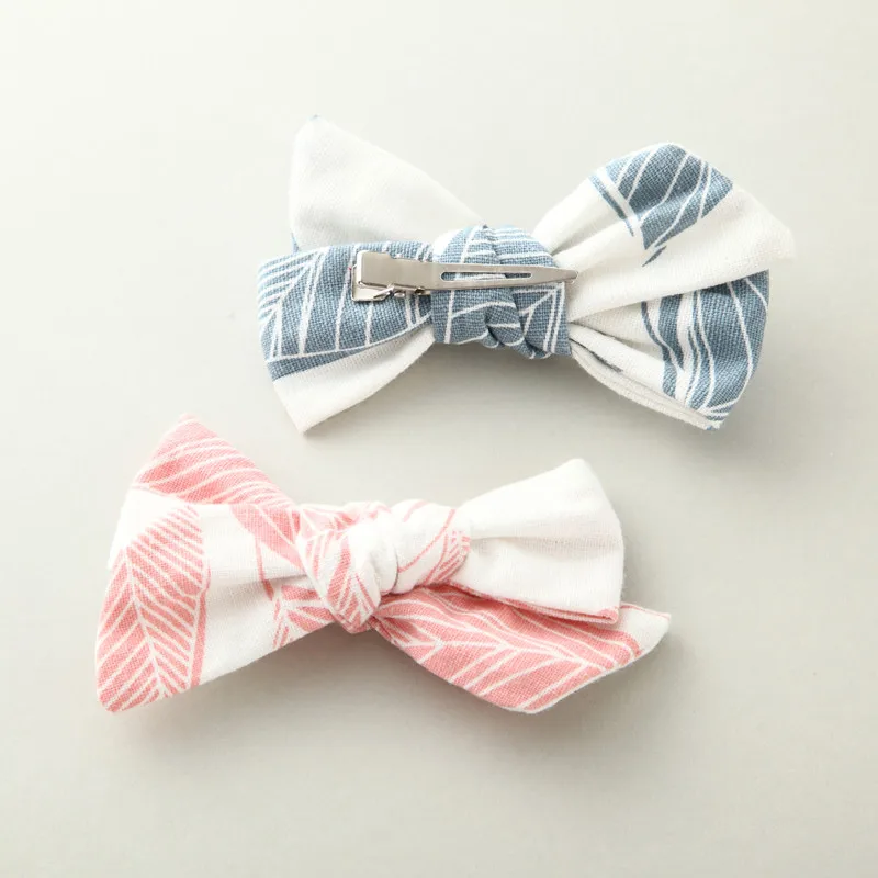 

White Bow Hair Clips For Girls Fabric Hairpins For Children Simple Cotton Print Kids Headwear Baby Barrettes Hair Accessories