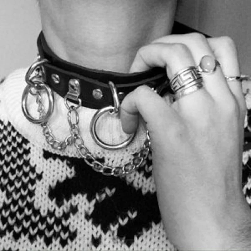 Женский кожаный ошейник в стиле Харадзюку двухслойный чокер ручной работы