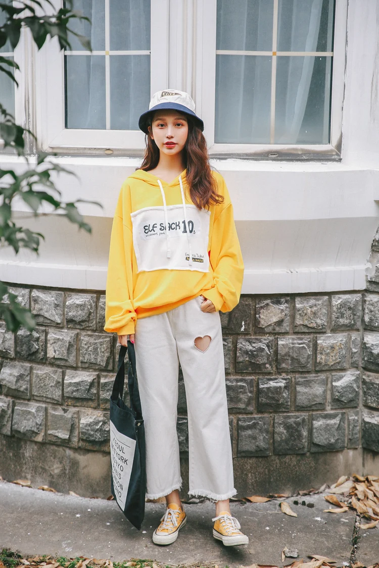Для женщин Толстовка Harajuku толстые Ulzzang повседневное Свободные Письмо мозаичные