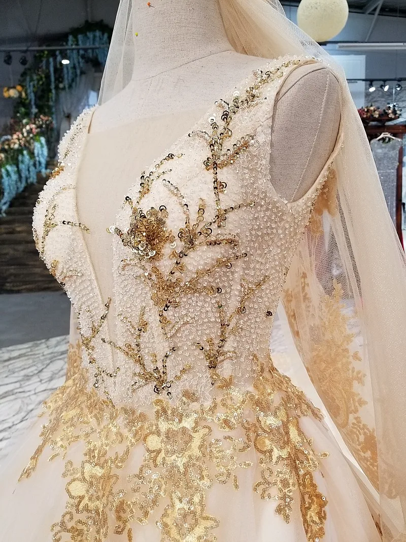 Великолепные мусульманские свадебные платья золотого цвета блестящее свадебное