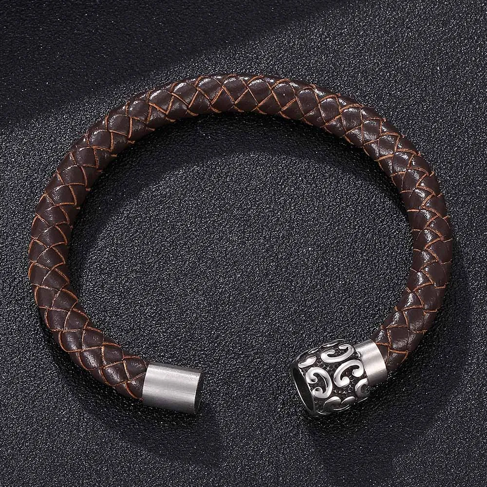 Мужской коричневый тканый кожаный браслет в стиле ретро с минималистичным