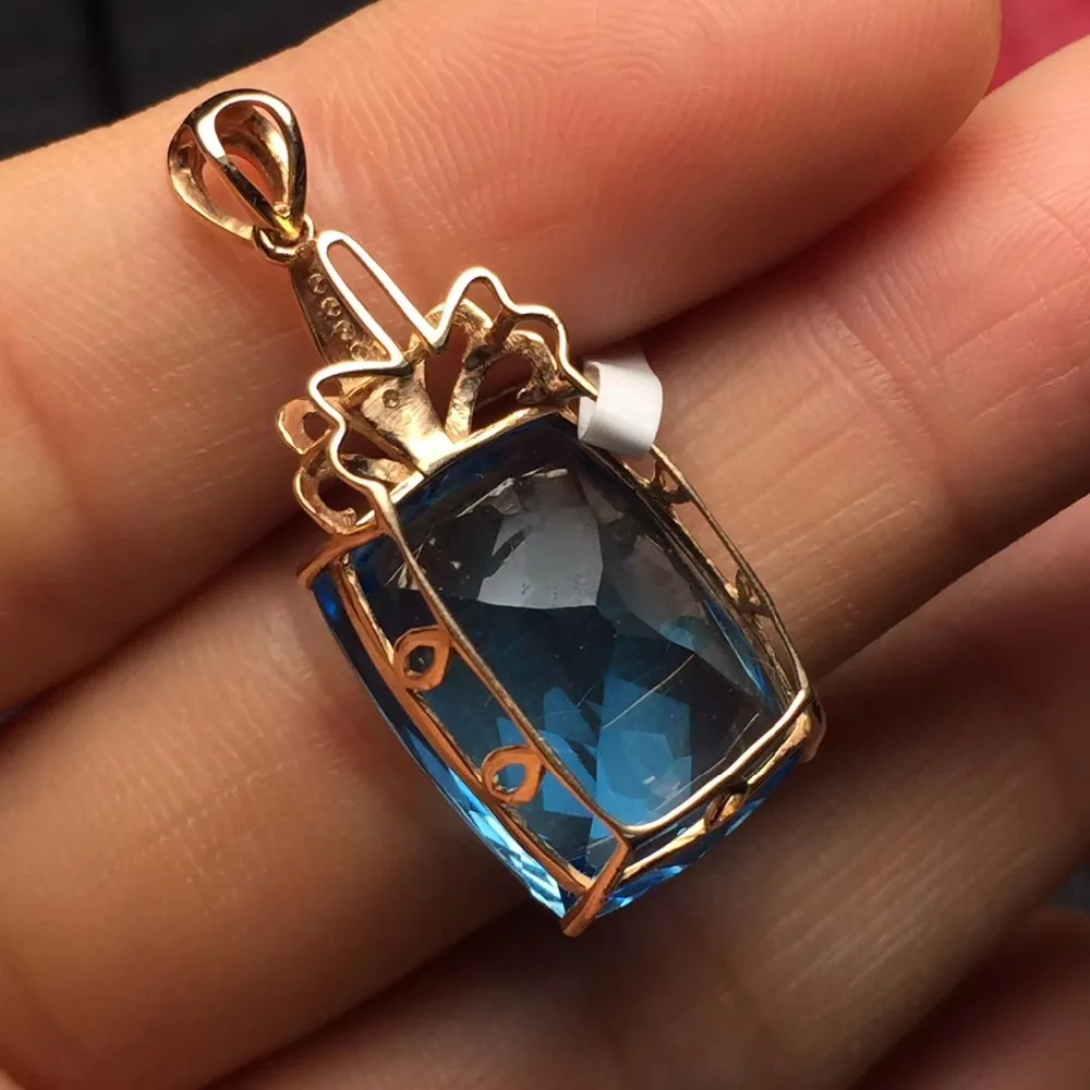 Ожерелье с подвеской натуральным голубым топазом для женщин ювелирное изделие