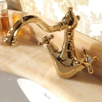 golden classic full copper hot and cold basin faucet hole sitting rotating counter basin faucet hot wash their hands