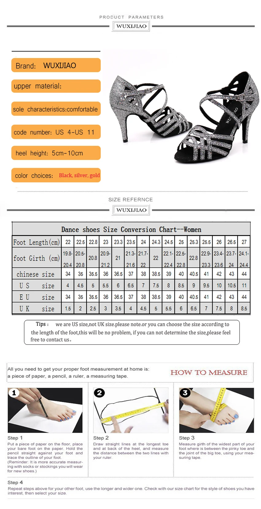WUXIJIAO Women Party Dance Shoes Satin Shining rhinestones Soft Bottom Latin Dance Shoes Woman Salsa Dance Shoes heel5CM-10CM