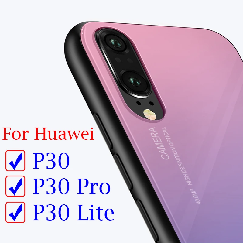 Градиентный чехол для Huawei P30 lite стеклянный бампер чехлы 30 pro p Hawei легкие Чехлы
