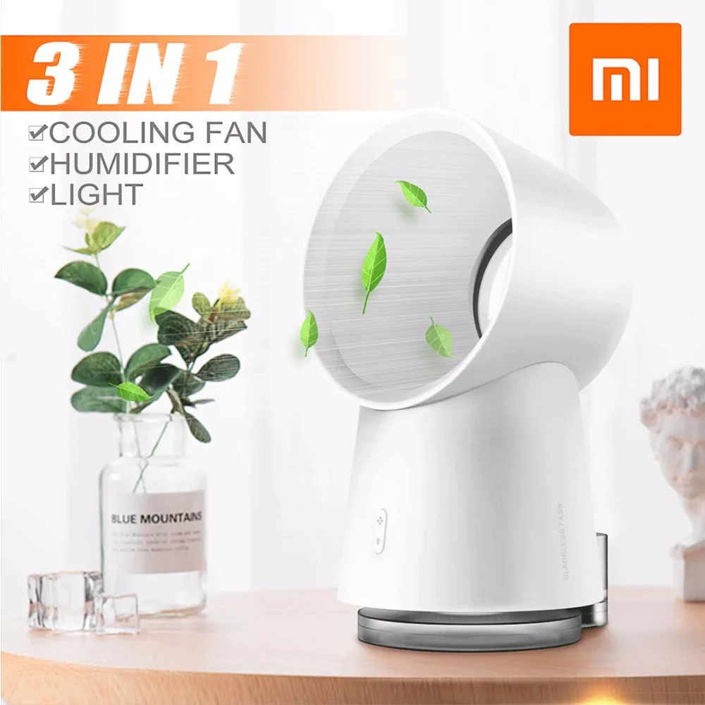 Новейший Xiaomi HL Happy Life 3 в 1 мини-вентилятор охлаждения Bladeless Настольный вентилятор увлажнитель воздуха с светодиодный светильник