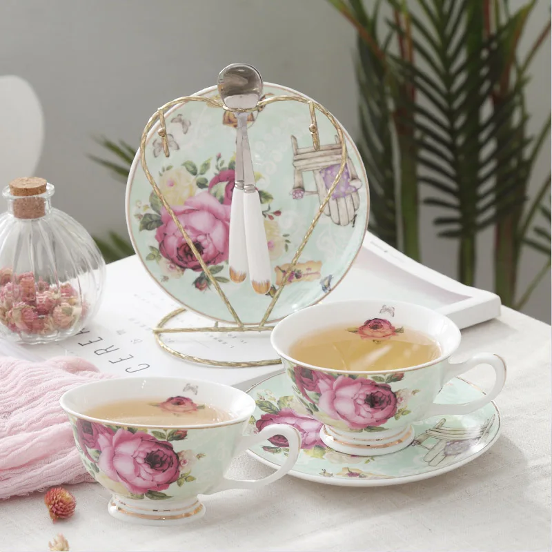 2 cup 2 saucer Wourmth европейские цветочные чайные чашки чайный горшок набор может быть стекло с обогревом чайный горшок костяного фарфора чайная чашка и блюдце послеобеденный чайный Ресторан - Цвет: 2 cup 2 saucer