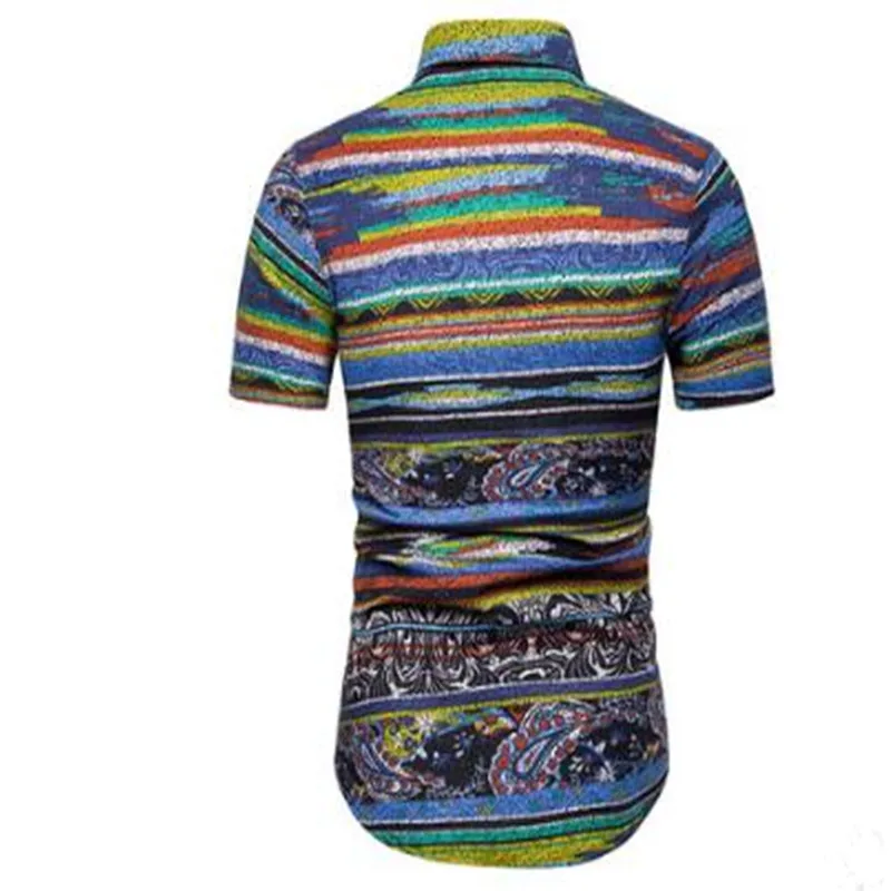 

19-year high quality new men's popular shirts summer new sport cotton printed striped short-sleeved sport shirts