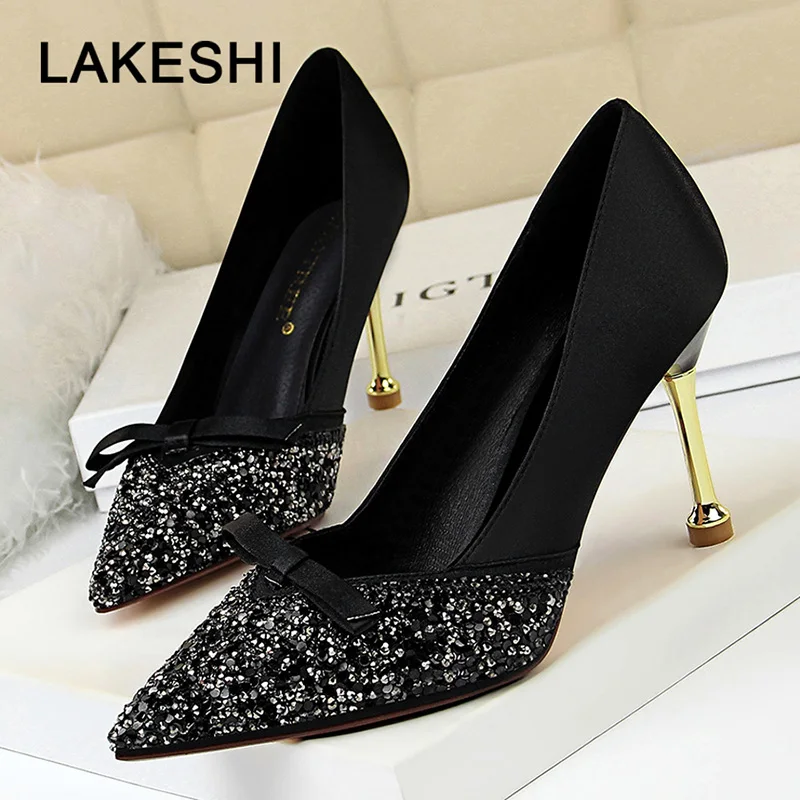 Туфли-лодочки Bigtree женские на высоком каблуке-шпильке золотистые/Серебристые