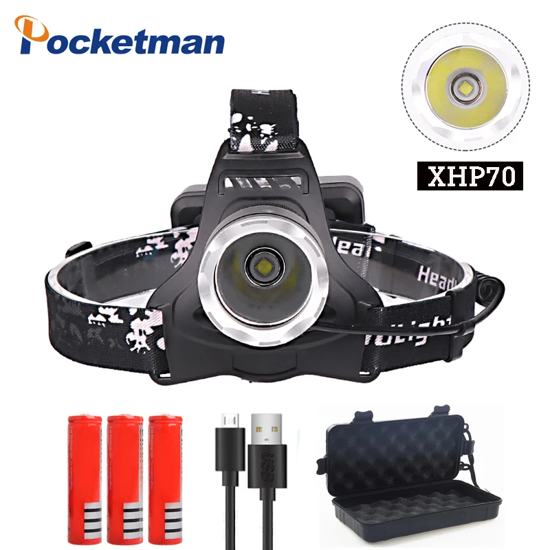 Мощный налобный фонарь xhp70 супер яркий светодиодный с usb зарядкой батареей 3*18650