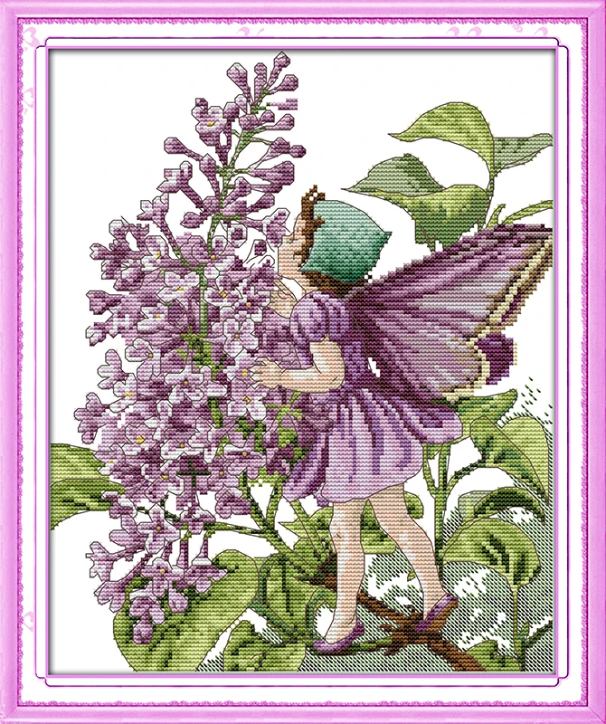 

Purple flower fairy cross stitch kit cartoon beauty girl 18ct 14ct count canvas x stitching embroidery DIY handmade needlework