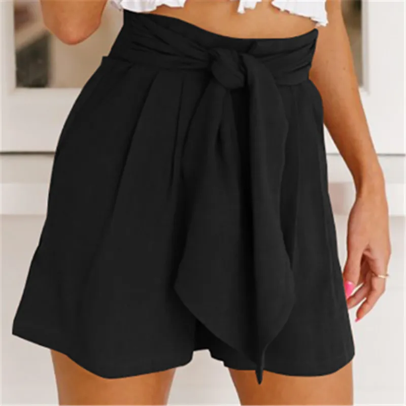 Newest Casual Solid Wide Leg Shorts Women High Waist Black Orange Blue Shorts Lady Summer High Waist Wide Leg Solid Shorts Woman