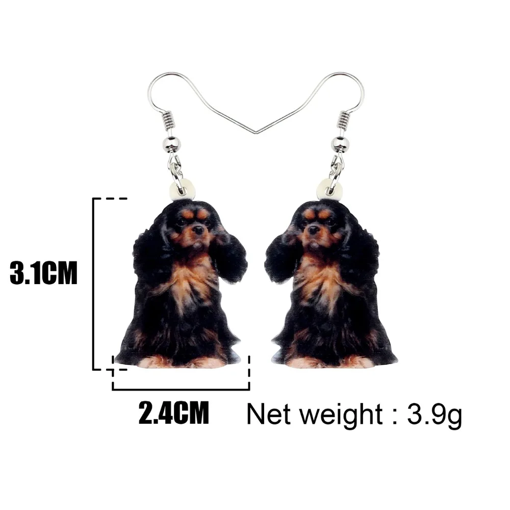 Bonsny Acrylic Black&ampTan King Charles Spaniel Dog Earrings Drop Dangle Unique Animal Jewelry For Women Girls Pet Lovers Gift Hot |
