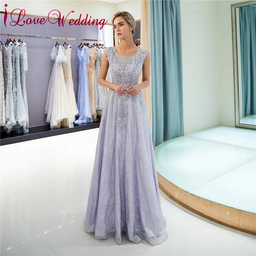 ILoveWedding Robe de soiree 2018 вечернее платье сиреневое кружевное с аппликацией из бисера