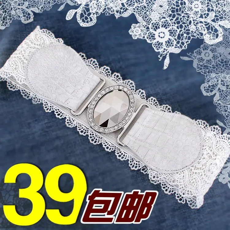 Sweet all-match lace decoration ultra wide elastic belt one-piece dress cummerbund black and white | Аксессуары для одежды