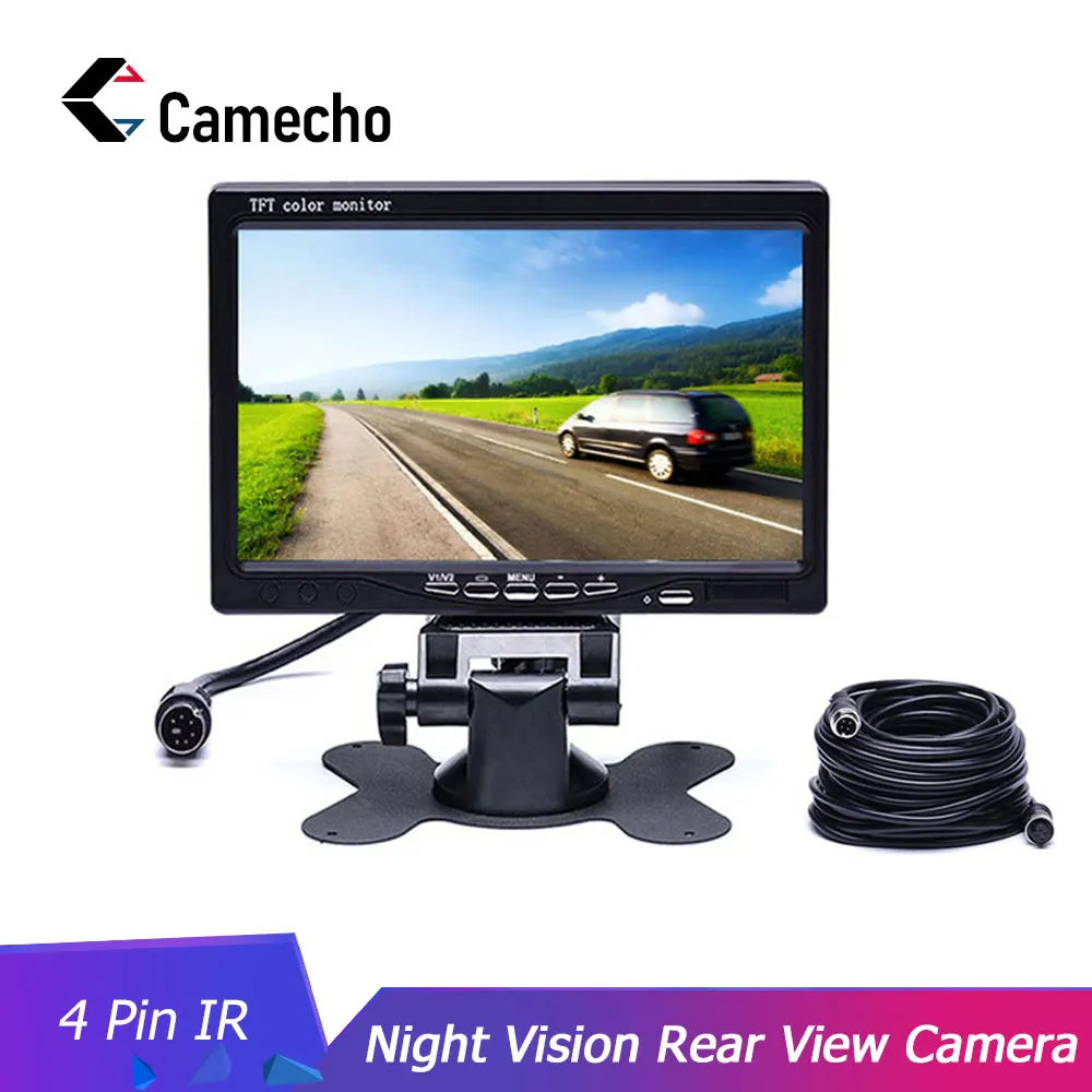 Camecho DC 12 V-24 V 7 дюймов TFT lcd автомобильный монитор дисплей+ 4 Pin IR камера заднего вида ночного видения для автобуса, дома, лодки, грузовика, RV