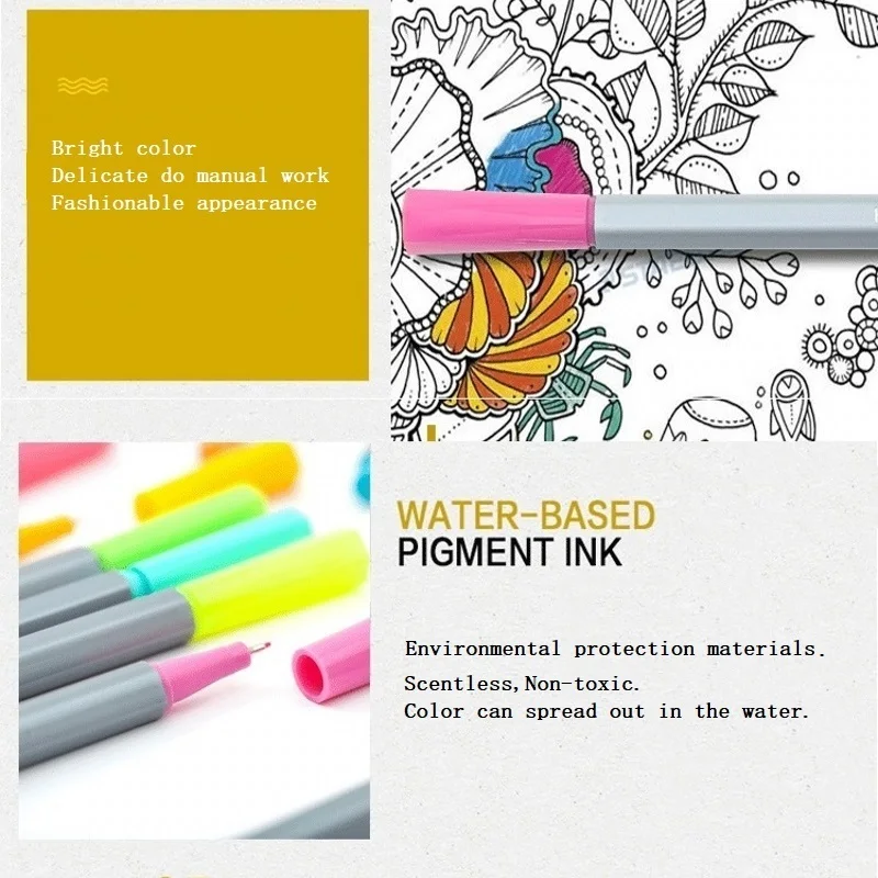 

Assorted Colors 0.4mm Fineliner Marker Pen Water Based Pigment Ink Art Markers for Scrapbook Children Graffiti Hook Fiber Pen