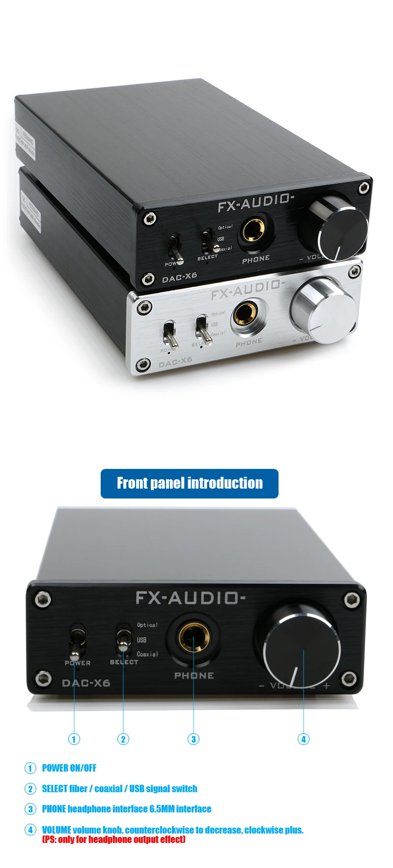 FX-AUDIO DAC-X6 мини Hi-Fi 2,0 цифровой аудиодекодер ЦАП Вход USB/коаксиальный/оптический Выход RCA/усилитель 24Bit/96 кГц DC12V