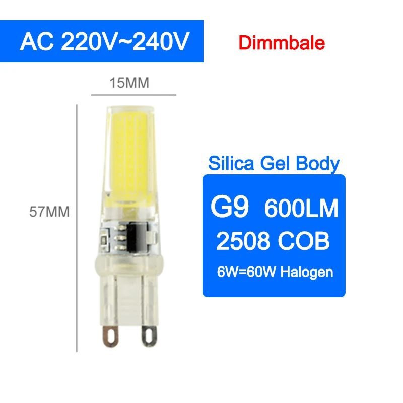 G9 220V 6W Dimmable COB Dimmable g4 Светодиодный светильник g9 светодиодный светильник лампа e14 Лампа AC/DC 12 В 220 В 3 Вт 5 Вт 6 Вт светодиодный G4 G9 лампа замена галогенная лампа 1 шт./5 шт - Испускаемый цвет: G9 220V 6W Dimmable